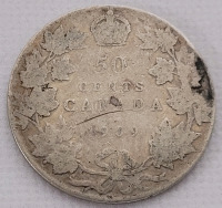1909 Canadian Silver Edward VII 50 Cent Half Dollar