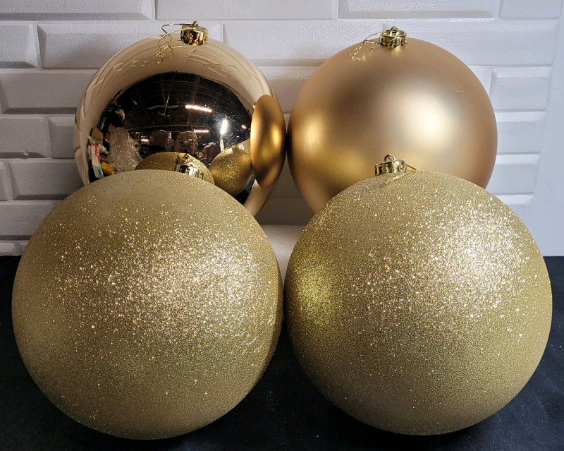 New - 6.5" Over Size Gold Christmas Tree Balls , Set of 4