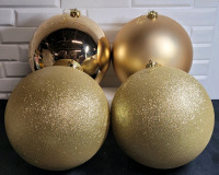New - 6.5" Over Size Gold Christmas Tree Balls , Set of 4