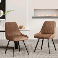 2 New Alunaune Brown Faux Leather Dining Chairs