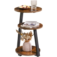 New IBUYKE End Table 3-Tier Round Side Table - Rustic Brown TMJ025H