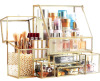 New - Hersoo Glass Gold Bathroom Organizer/Stackable 2pc Drawer Set - 2