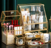 New - Hersoo Glass Gold Bathroom Organizer/Stackable 2pc Drawer Set - 3