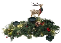 2ft Long Pre-Lit Christmas Centerpiece w 3 Spots for Candals & 10" Tall Rustic Resin Reindeer