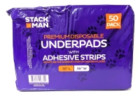 50 New Stack Man Premium Disposable Underpads with Adhesive Strips 30"L x 36" W
