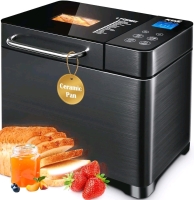 New KBS 17-in-1 Bread Maker-Dual Heaters, 710W Bread Machine Stainless Steel w Ceramic Pan & Touch Panel, 3 Loaf Sizes 3 Crust Colors