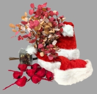 New Crafting and Decorating Lot: Clip-On Faux Cardinals, Metal Bells, Felt-Like Artificial Foliage & Santa Hats