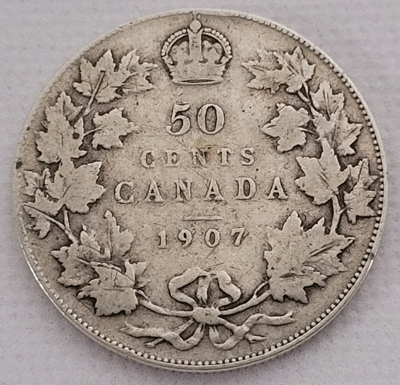 1907 Canadian Silver Edward VII 50 Cent Half Dollar