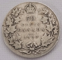 1907 Canadian Silver Edward VII 50 Cent Half Dollar