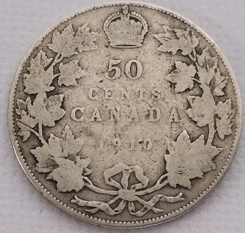 1910 Canadian Silver Edward VII 50 Cent Half Dollar