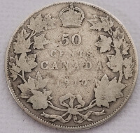 1910 Canadian Silver Edward VII 50 Cent Half Dollar