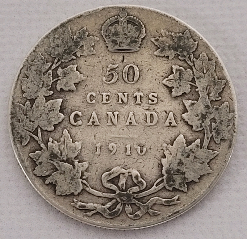 1910 Canadian Silver Edward VII 50 Cent Half Dollar