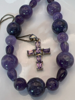 925 Sterling Amethyst Cross 925 Chain Amethyst Beaded Necklace