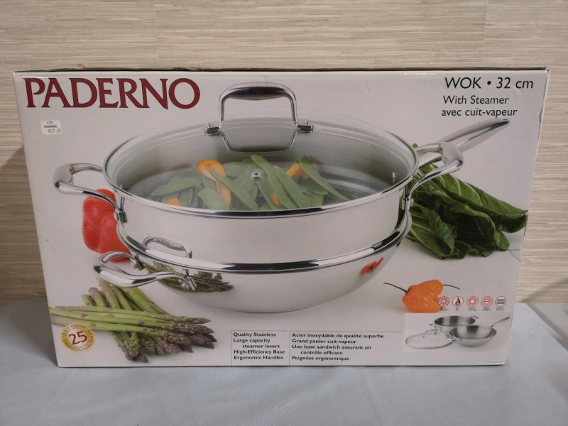 New Paderno WOK with Steamer & Lid - 12.5" diameter