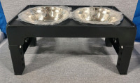 New - Raised 4 Height Adjustable Dog Bowl . 2 Bowls & Stand