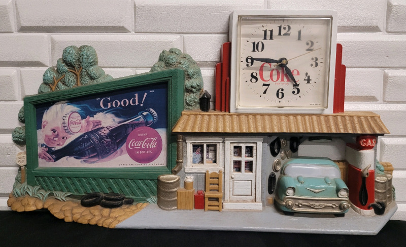 Vintage Coca-Cola Garage Service Station Wall Clock , Battery Operated (AA Battery) Working