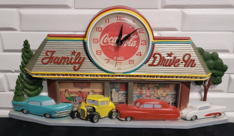 Vintage Coca-Cola Family Drive-In Wall Clock , Battery Operated (AA Battery) Working