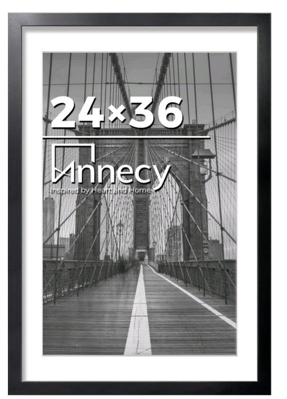 New - Annecy 24"&times;36" Black Picture Frame with White Mat Boarder