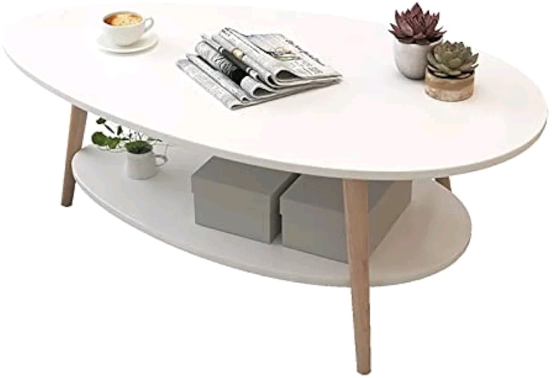 New - 2-Tier Shelf Coffee Table , Drop Shape Accent Oval Table