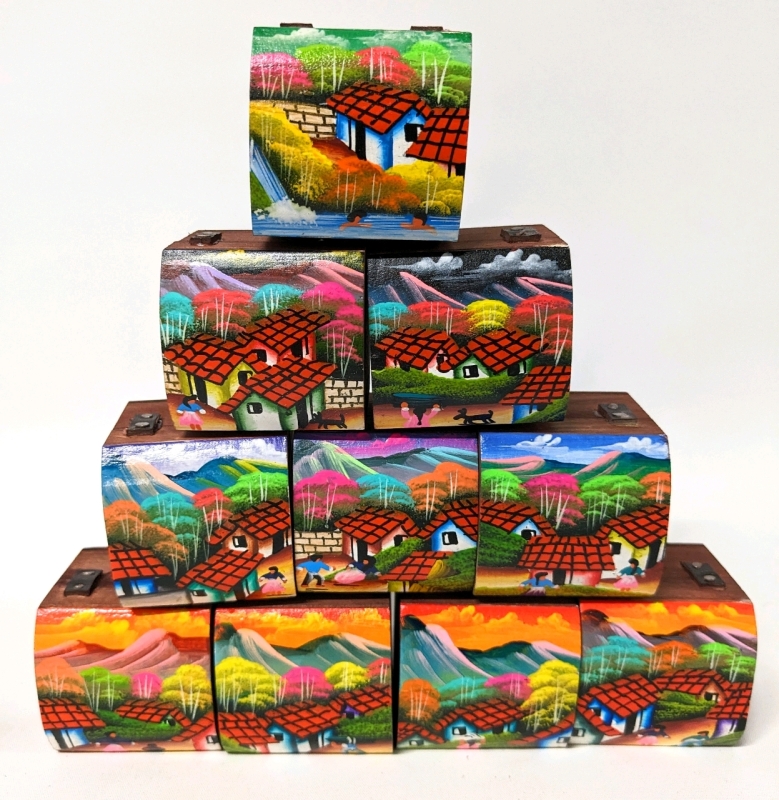 10 New Gorgeous and Brightly Coloured Small Handpainted Wooden Chests / Ring Boxes