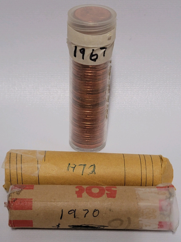 1967 , 1970 & 1972 Canadian Penny Rolls . High Grade to Uncirculated