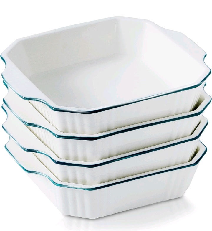 New - Set of 4 Ceramic Baking Dish, 8"&times;8" Lasagna Pan Deep, Square Casserole dishes