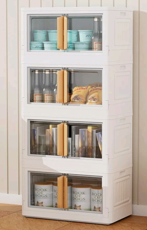 New - Innovative Design Stackable Plastic Folding Storage Bins , Set of 4