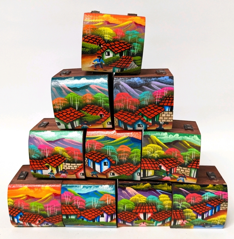 10 New Gorgeous and Brightly Coloured Small Handpainted Wooden Chests / Ring Boxes