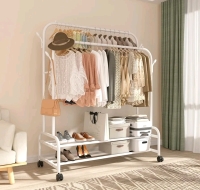 New Antiwar Sturdy Metal Double Rodding Clothes Rack With Wheels