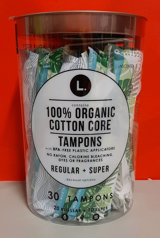 New 100% Organic Cotton Core Tampons Regular and Super 30 in Total