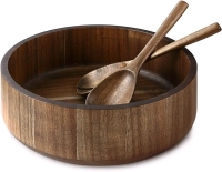 New - Miusco Natural Acacia Wooden Large Salad Serving Bowl with Tongs Set