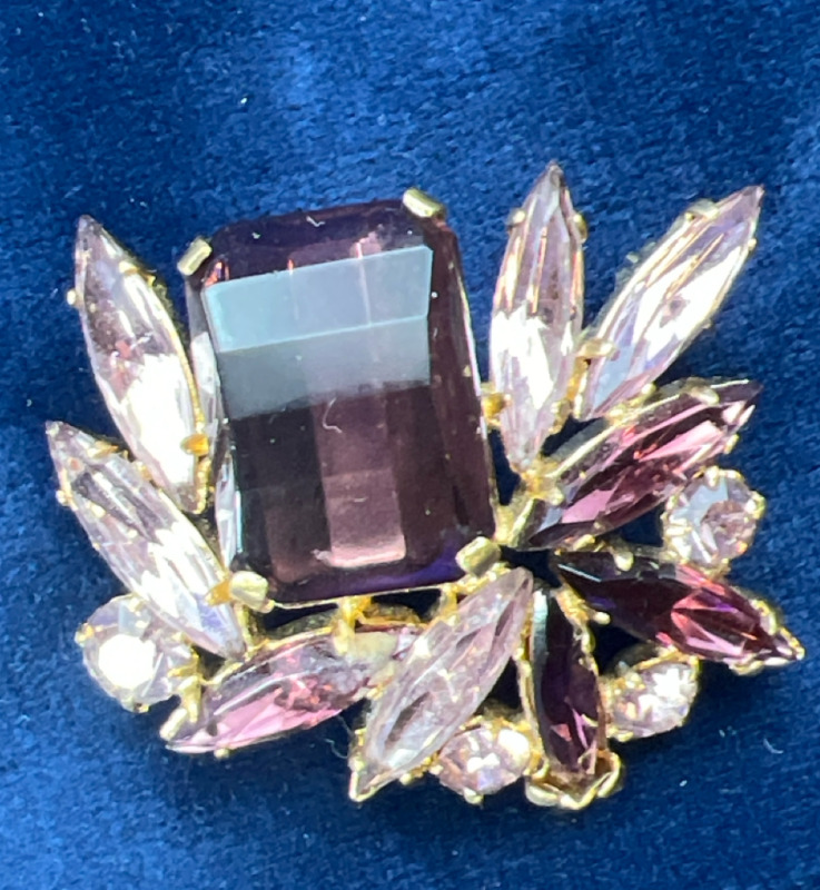 Lilac Shadow Mid Century Brooch Foiled back Stone.