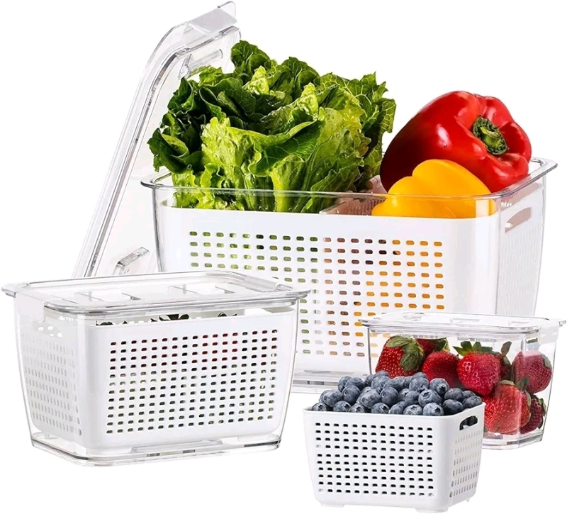 New - 3-Pack Vegetable Fruit Storage Containers , Stackable . Small , Medium & Large