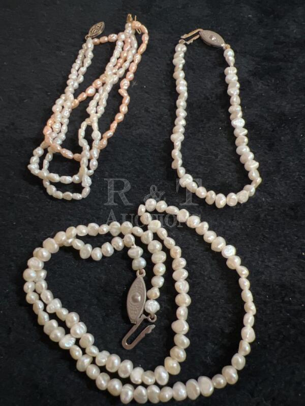 FW Pearl Necklace 3 Bracelets Sterling clasp