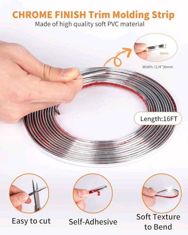 New Insauto 16 ft Automobile Trim Strips 16Ft(5M) - Silver Colour<br/>