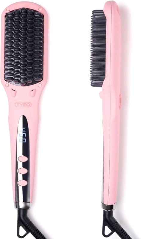 TYMO Ionic Hair Straightener Brush - Straightening Comb with 10M Negative Ions, 25s Heat-up, 16 Temps, Dual Voltage, LED Display