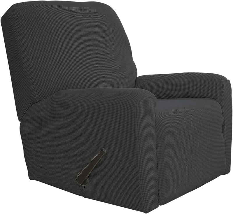 4-Piece Easy-Going Recliner Stretch Sofa Slipcover Jacquard Fabric Small Checks (Dark Gray)