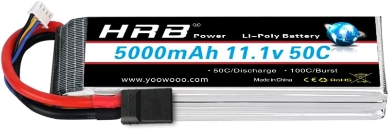 New HRB 5000mAh 11.1v 50c Li-Poly Battery with TR Plug Compatible with RC Helicopter Airplane Car Boat Truck