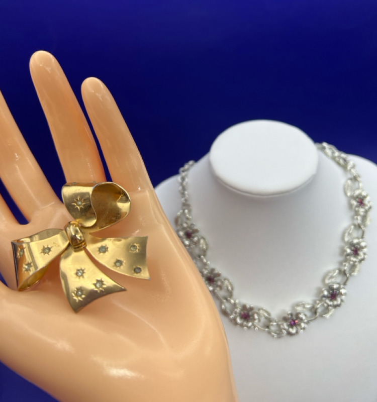 Vintage CORO Amethyst Rhinestone Necklace & Brooch