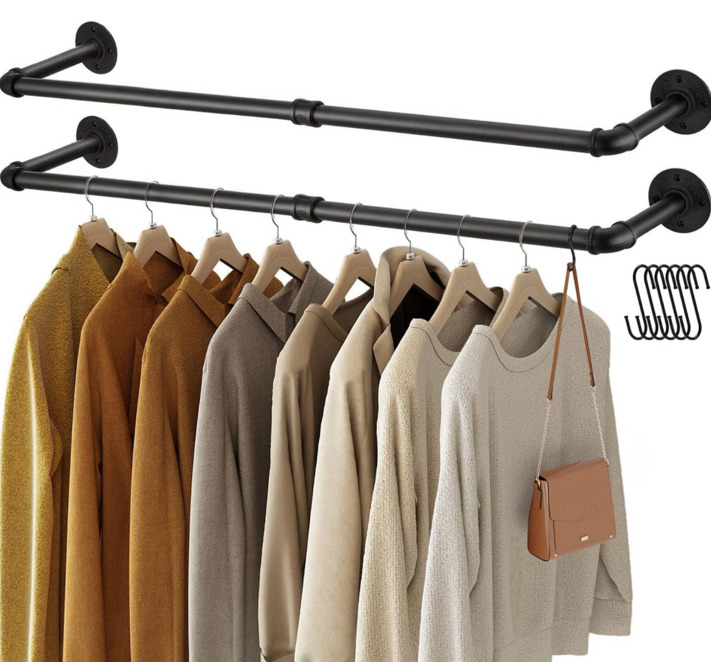 Greenstell Wall Mounted Garment Rack , 36.2" Hanging Clothes Rail , Detachable Retro Industrial Pipe Style Garment Rail, Multi-Function Wall Coat Bar Rack for Bedroom, Living room (2 Packs)