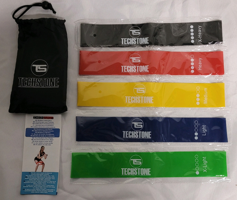 New - TechStone Exercise Work-Out Tension / Resistance Bands , Five (5) Bands