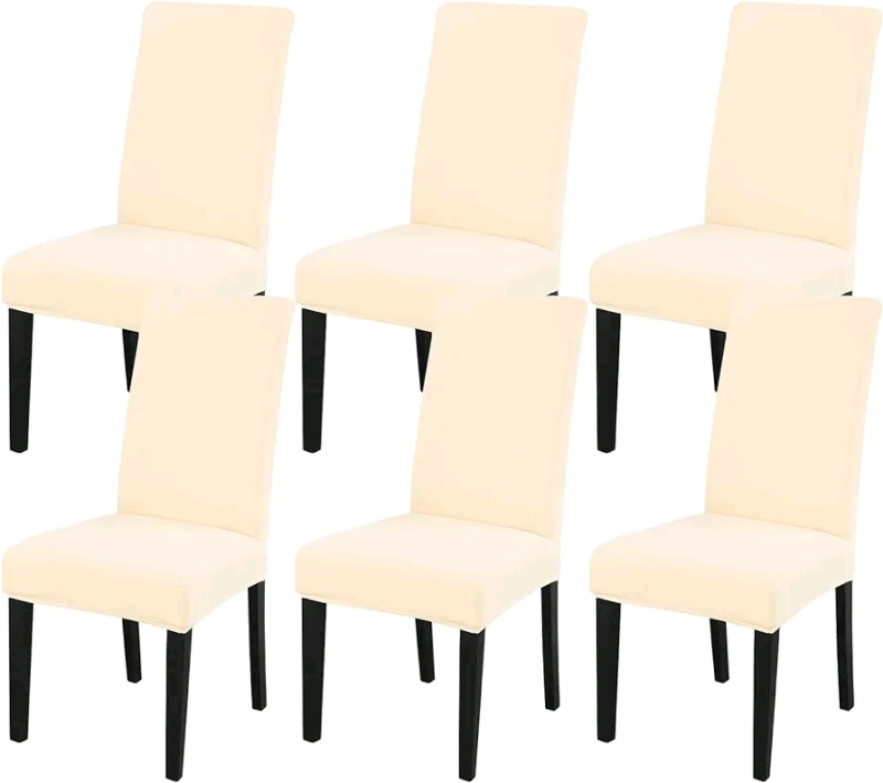 6 New Dining Chair Slipcovers - High Stretch Cream Colour