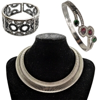 Vintage Silver Tone Wide Coiled Caterpillar Choker Necklace & 2 Bracelets