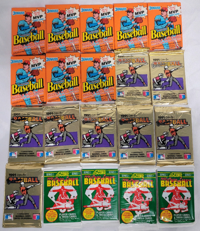 1990 - 1991 MLB Baseball Sealed Wax Packs . OPC , Score & Donruss . 20 Packs