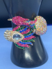 Amazing Statement Peacock Hinged Cuff Rhinestones AB PLUS