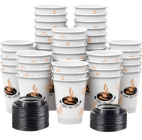 New Qunclay Disposable Paper Coffee Cups with Lids, 100 packs 12 oz