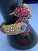 Amazing Statement Peacock Hinged Cuff Rhinestones AB PLUS - 3