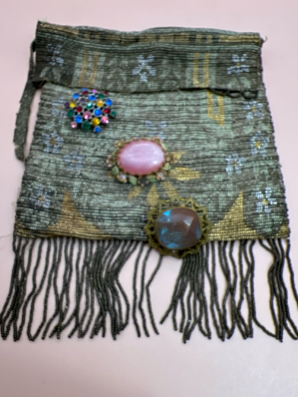 Antique Micro Bead purse Rhinestone Brooches