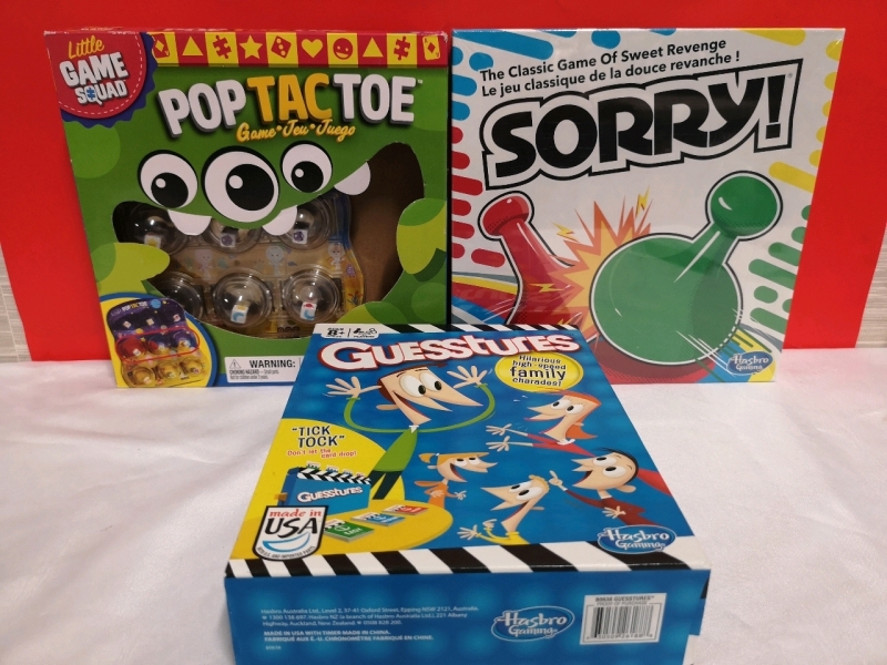 3 New Games - Sorry, Guesstures & Pop Tac Toe