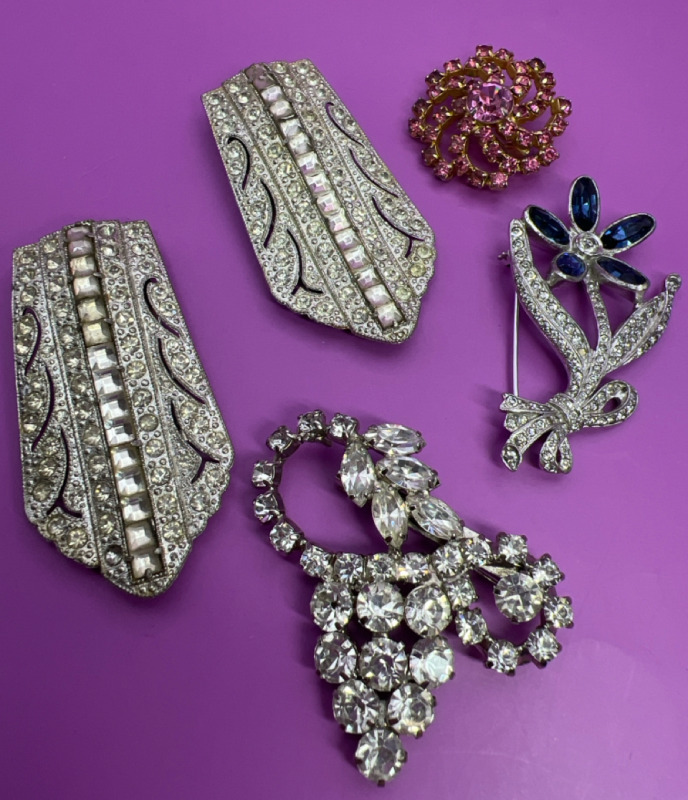 Vintage Rhinestone Brooches Shoe Clips